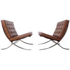 Pair of Barcelona Chairs by Mies van der Rohe for Knoll