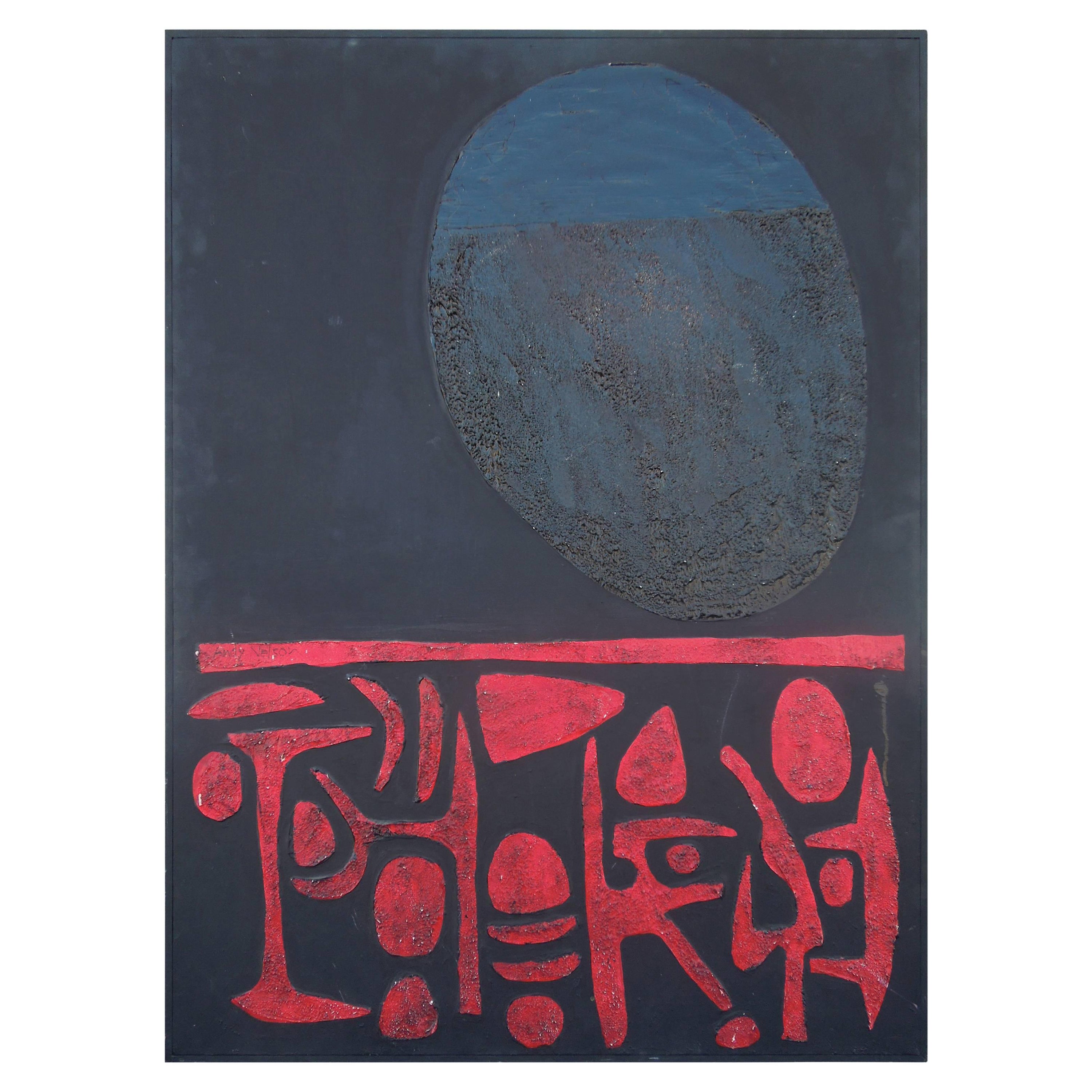 Andy Nelson Pintura original moderna "tribal" abstracta de los años 70 Beverly Hills  en venta