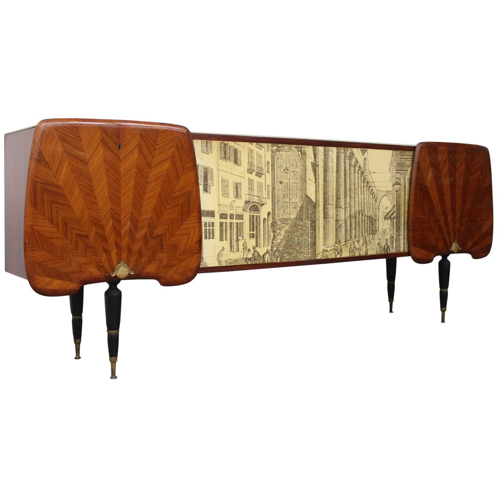 Spectacular Italian Sideboard in the manner of Gio Ponti and Piero Fornasetti