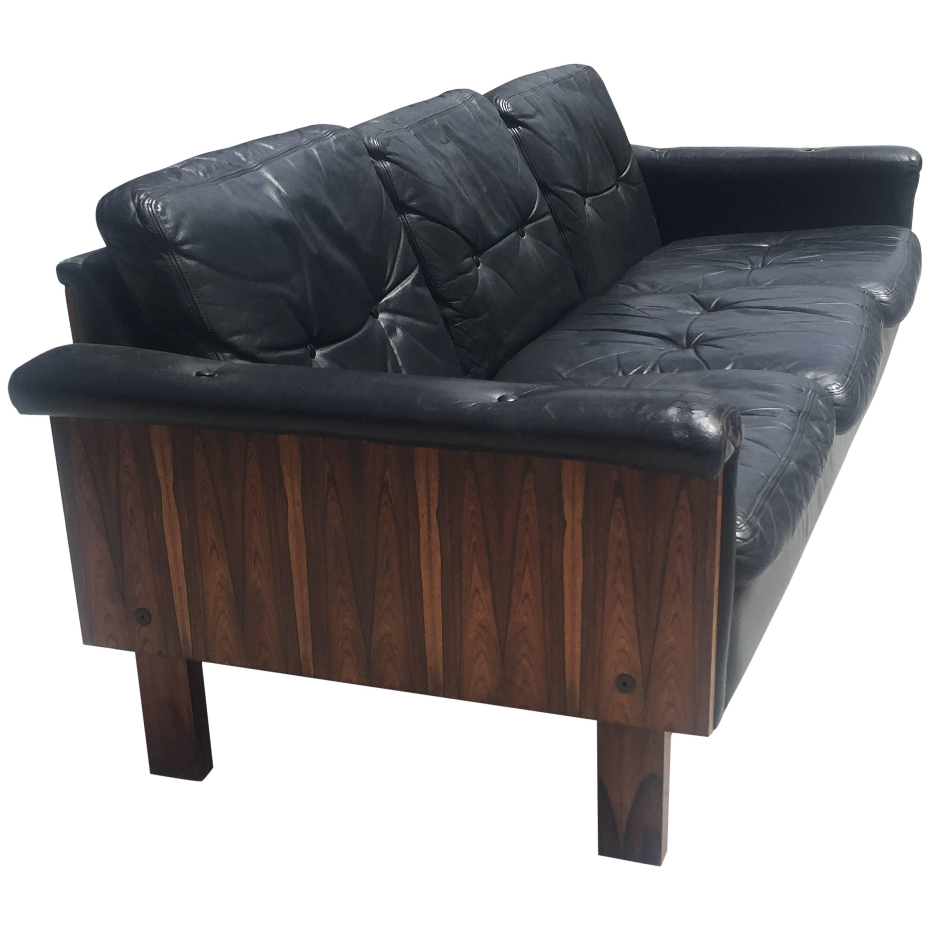 Yrjö Kukkapuro Rosewood & Black Leather Sofa for Haimi