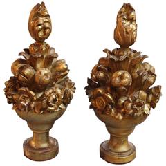 Pair of 18th Century Spanish Giltwood Urns, Fragments
