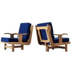 Guillerme et Chambron Pair of Solid Oak Lounge Chairs