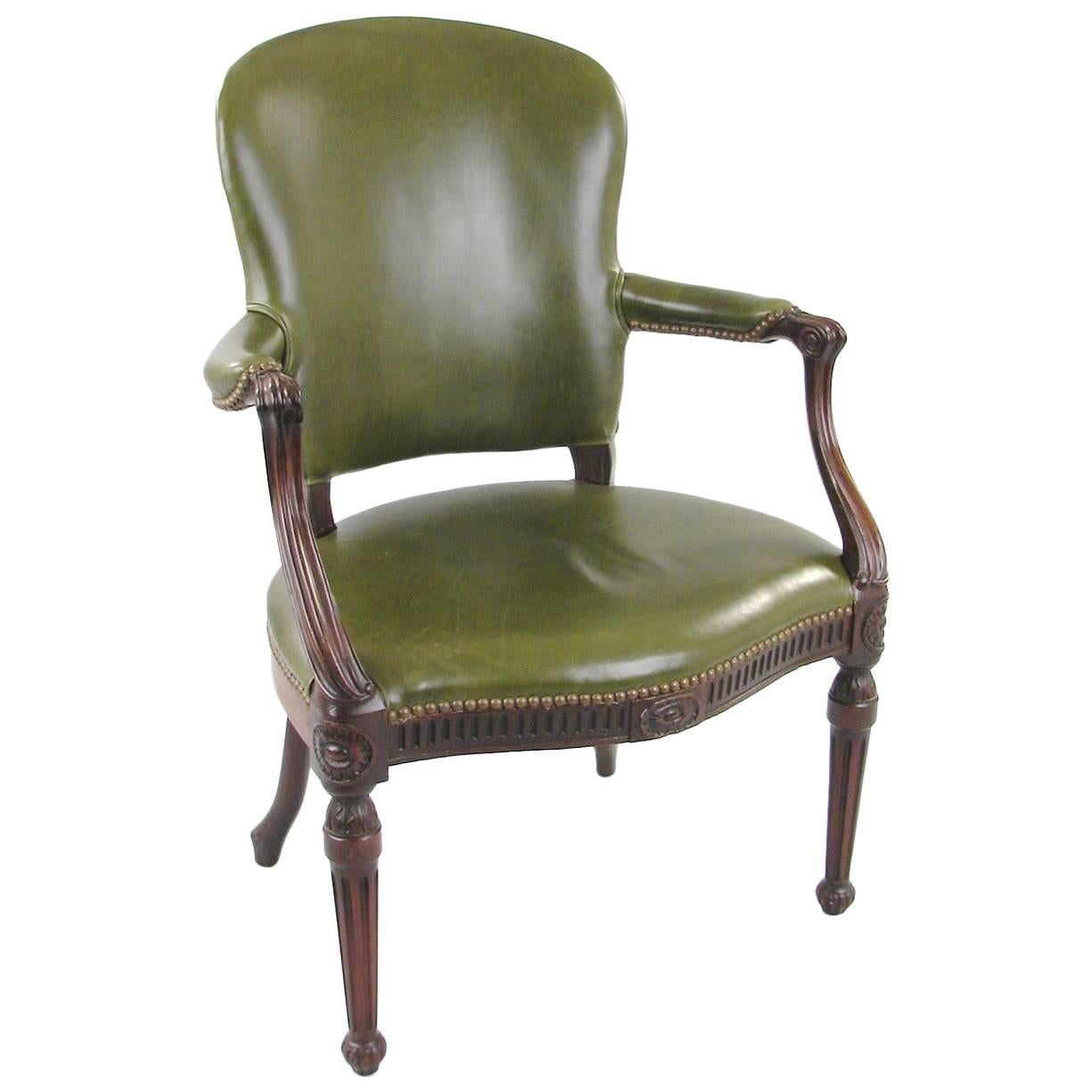 George III Leather Upholstered Armchair in the French Taste