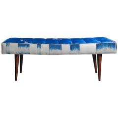 Handmade Mid Century Inspired Bench with Vintage Obi and Shibori Indigo