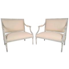 Pair of Antique French Louis XVI Wide Seat Arm Chairs