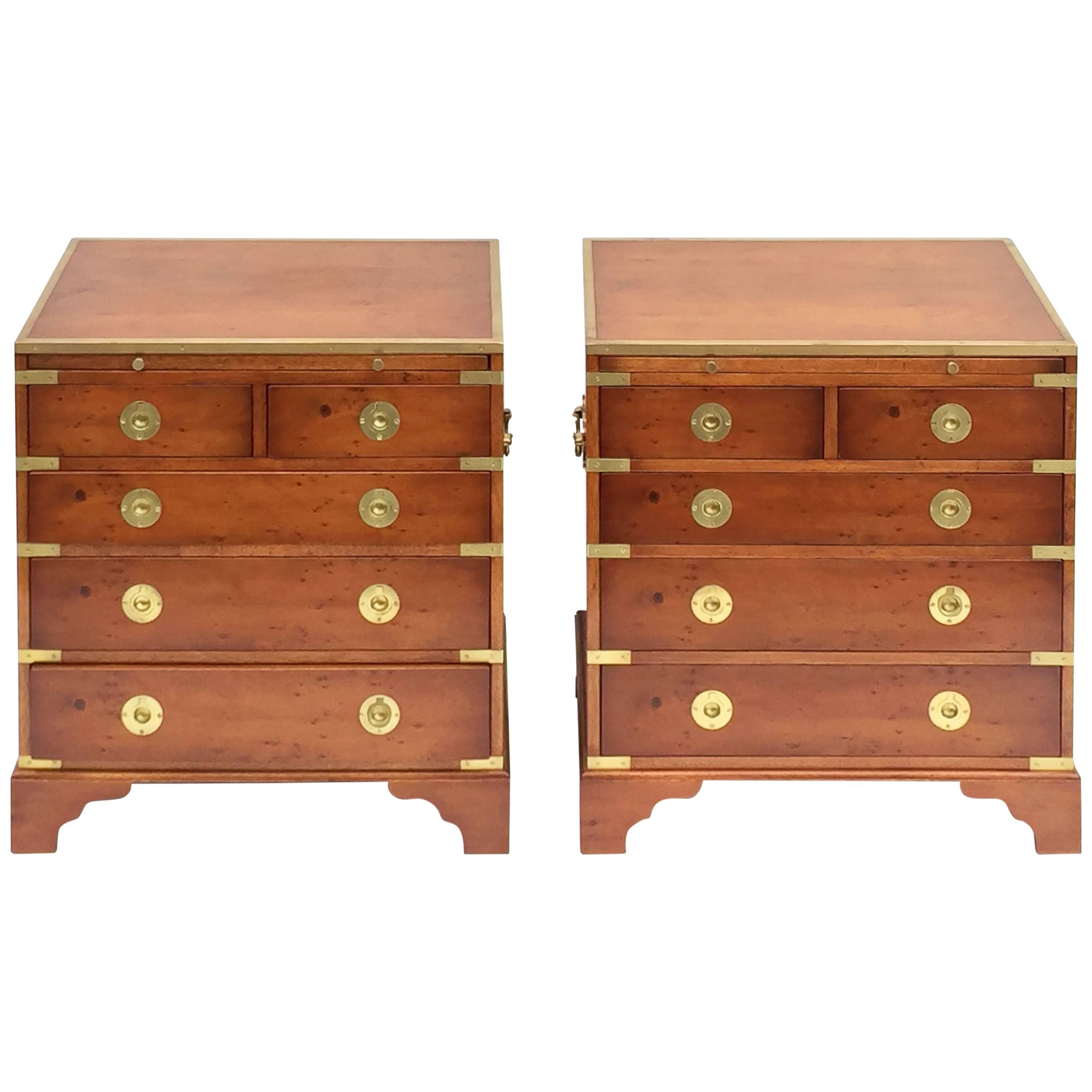 Pair of Campaign Style Nightstands or Low Chests