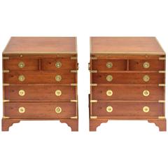 Vintage Pair of Campaign Style Nightstands or Low Chests