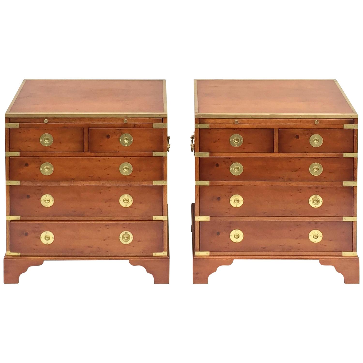 Pair of Campaign Style Nightstands or Low Chests at 1stdibs
