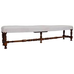 Italian Walnut and Upholstered Long Bench in Louis XIII Style Early 20th Century