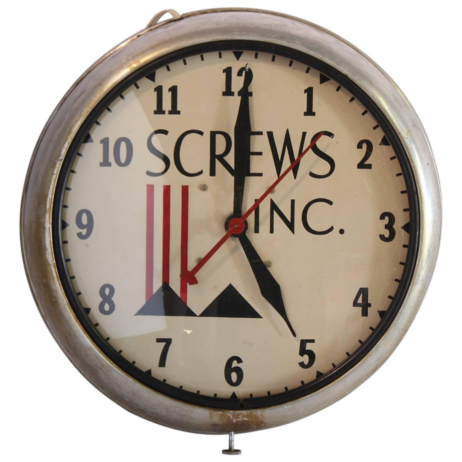 Machine Age Advertising Wall Clock "Screws Inc." For Sale