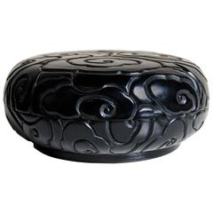 Round Lacquer Cloud Design Box, Black Lacquer, Hand-Carved, Limited Edition