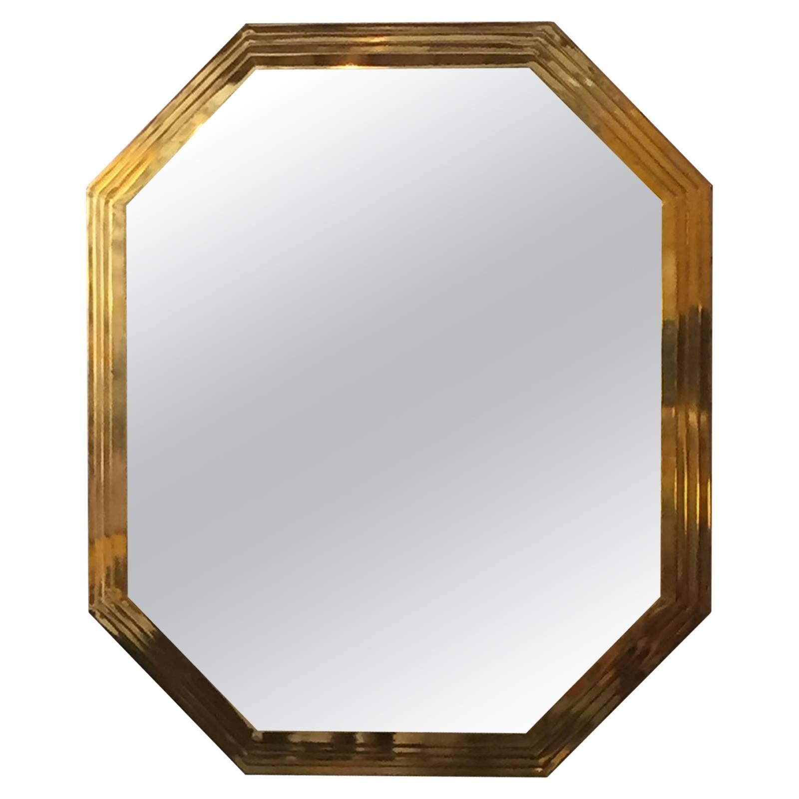 Italian Octagonal Stepped Brass Mirror