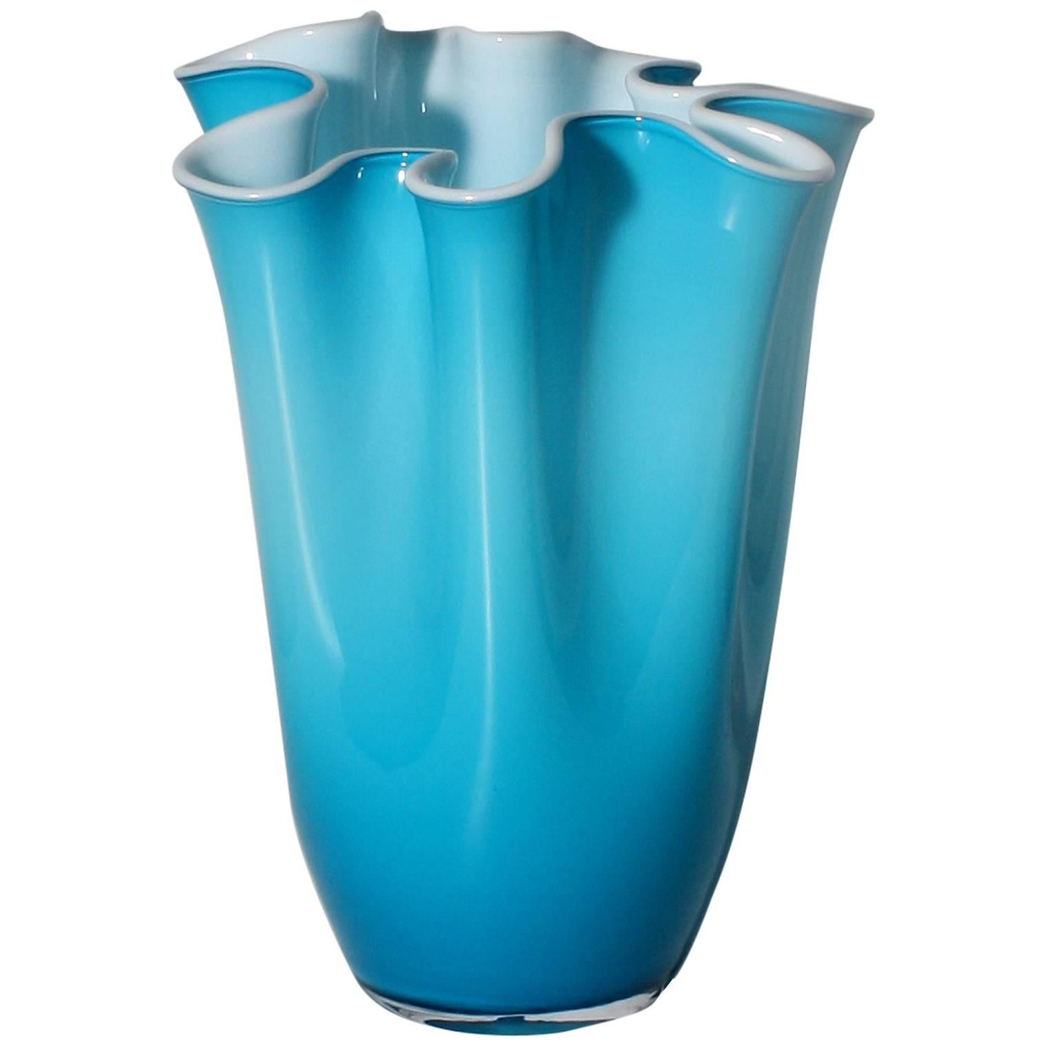 Turquoise Cased Murano Glass Vase with White Interior, circa 1960