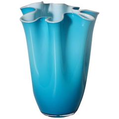 Turquoise Cased Murano Glass Vase with White Interior, circa 1960
