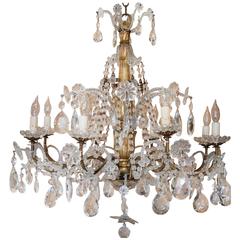 19th Century Italian Crystal and Gilded Wood Chandelier