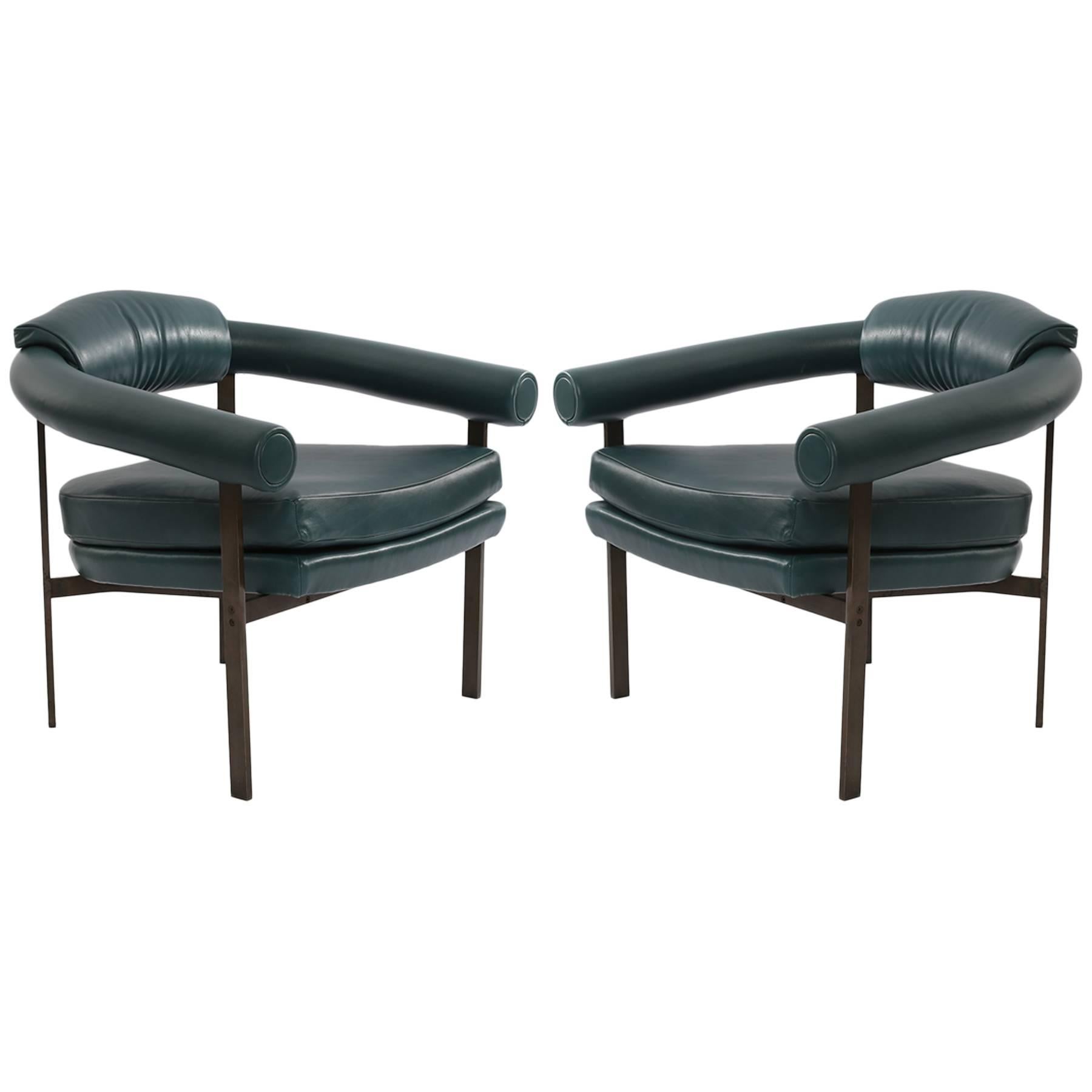 Bronze and Leather Lounge Chairs by Metropolitan