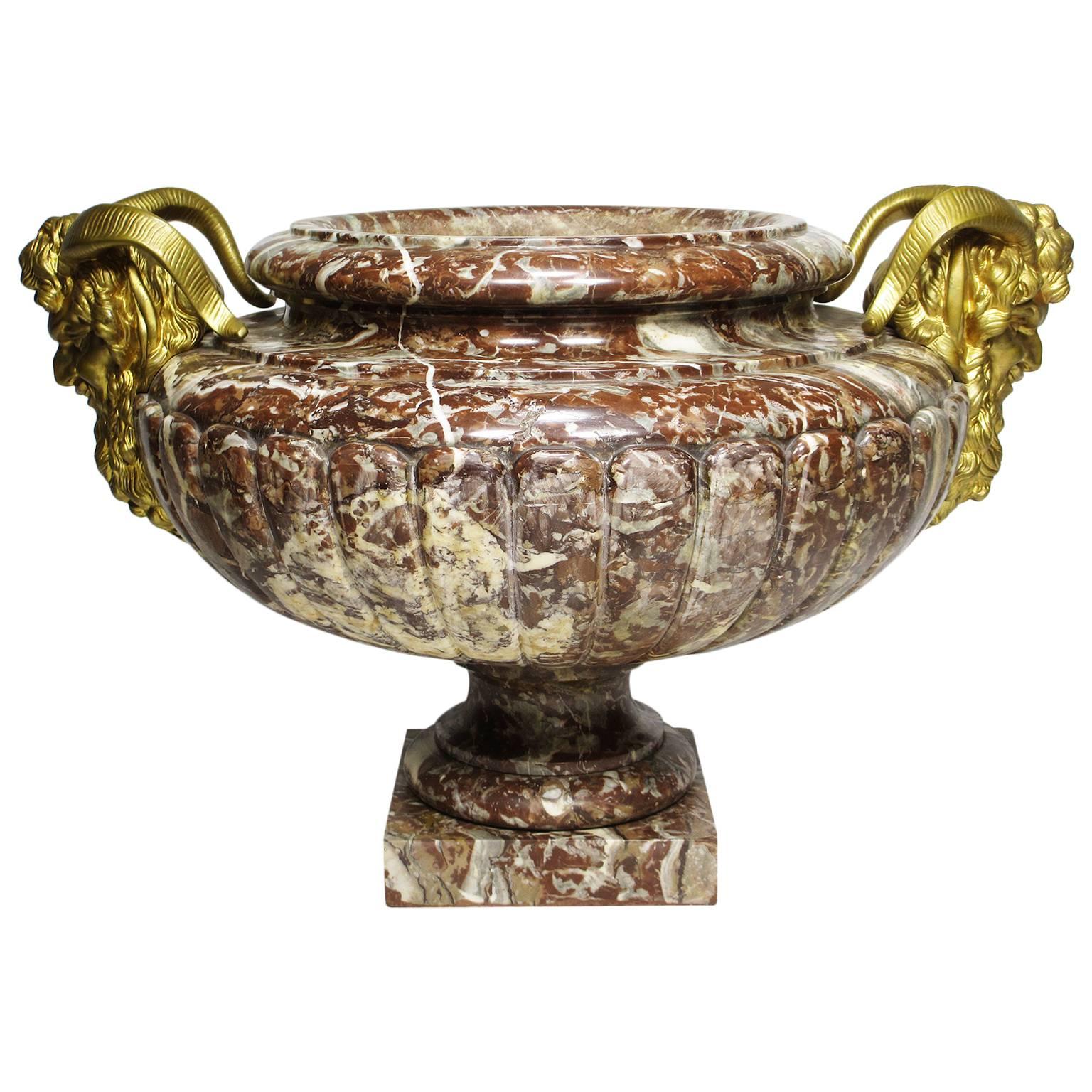 French 19th Century Louis XV Style Marble and Gilt Bronze-Mounted Planter-Urn