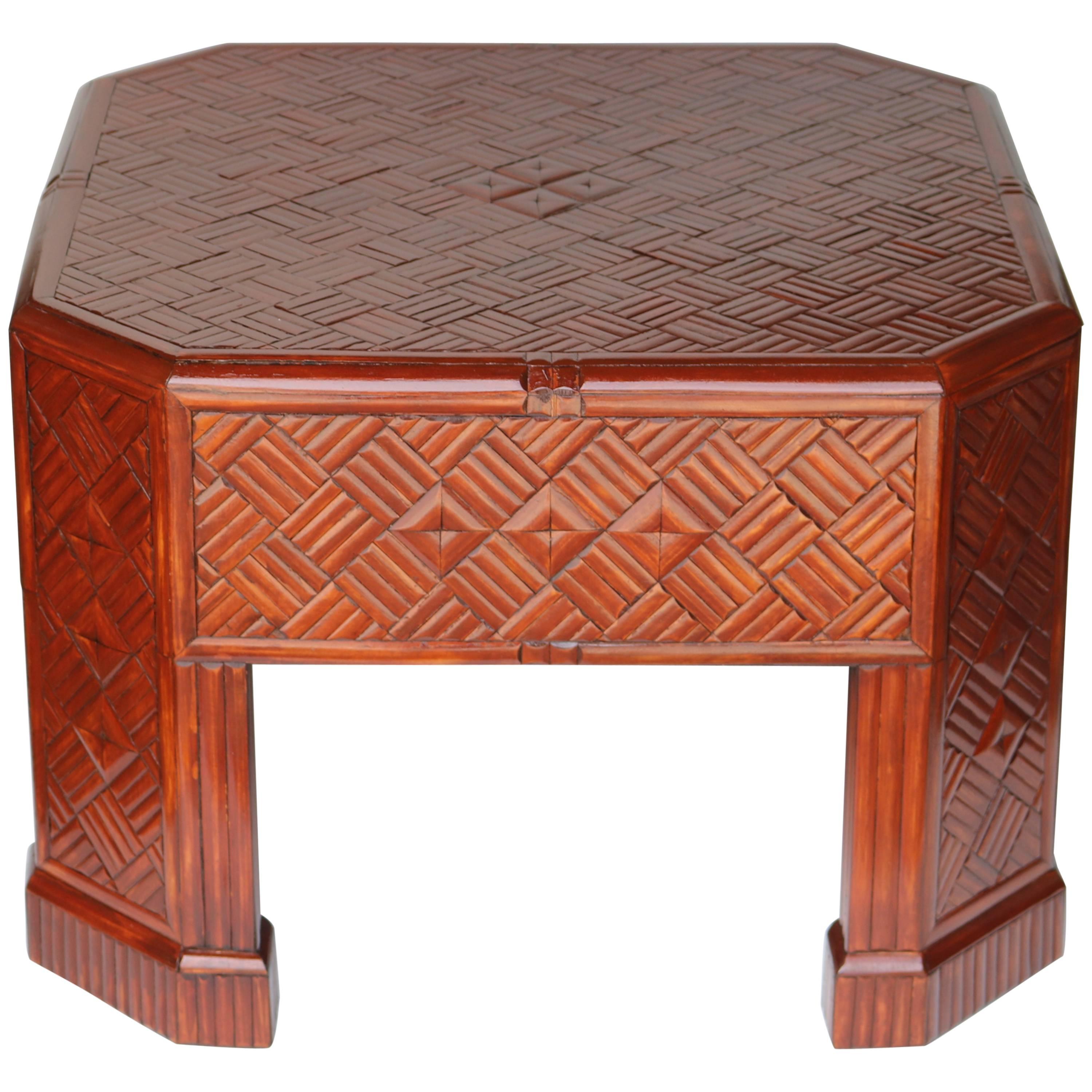 Bamboo Cocktail Table Diagonal Parquetry Inlay Pattern For Sale