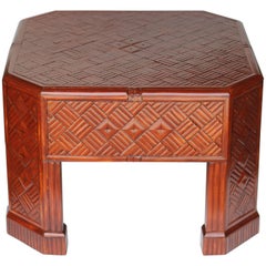 Antique Bamboo Cocktail Table Diagonal Parquetry Inlay Pattern