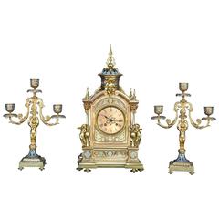 19th Century Champlevé Clock Set
