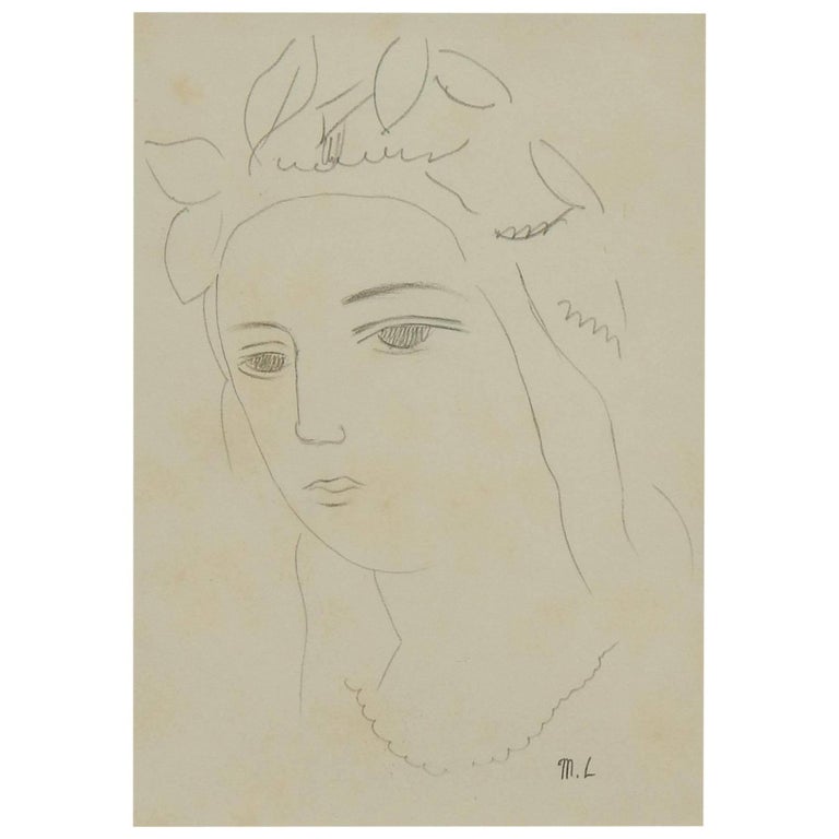 Marie Laurencin Graphite Drawing, Female Portrait For Sale