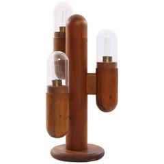 Striking Wood and Glass Cactus Table Lamp