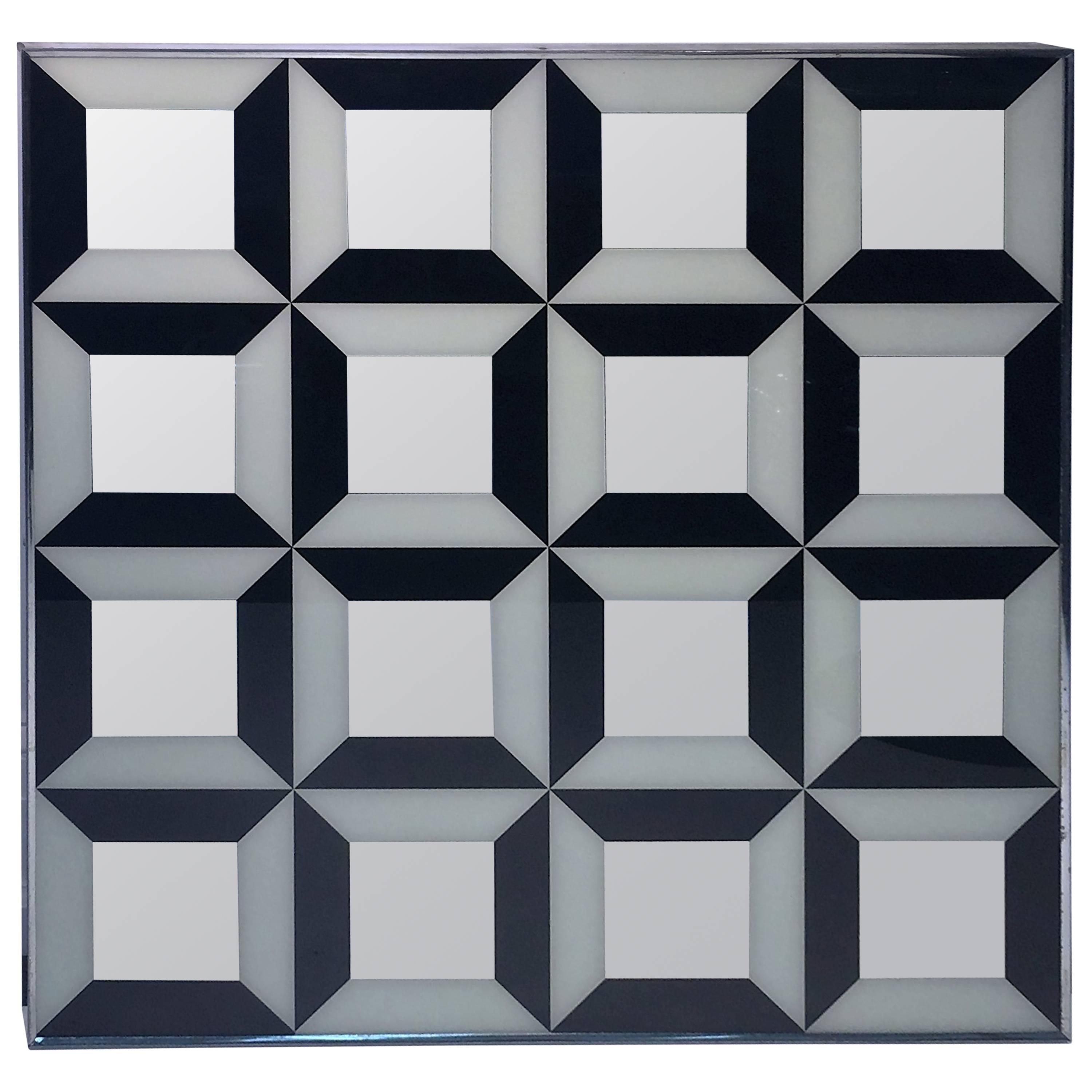Dramatic Verner Panton Black and White Optical Mirror For Sale