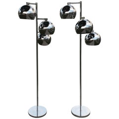 Lampadaires Paire de lampadaires chromés Triple Eyeball Ball Koch & Lowy Retro