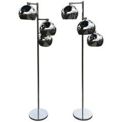 Floor Lamps Pair of Chrome Triple Eyeball Ball Koch & Lowy Retro 12