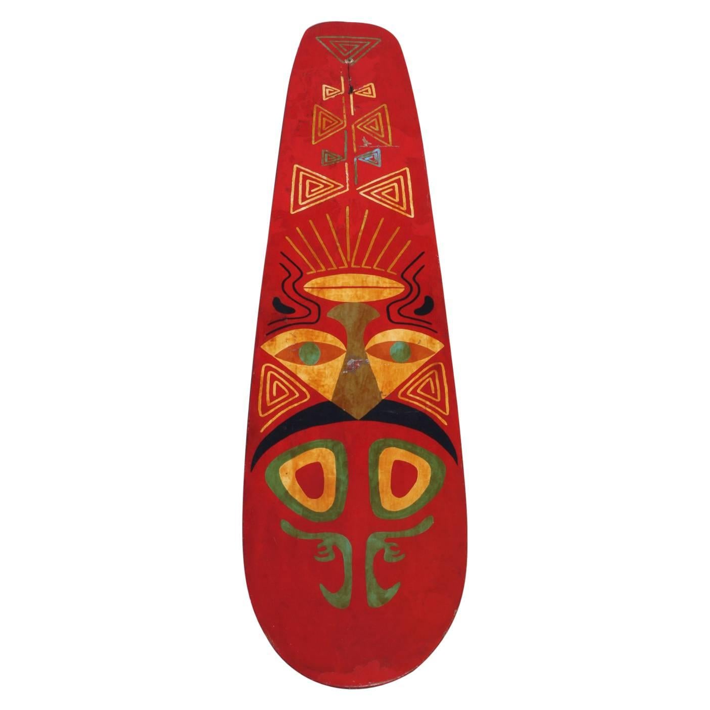 1920s Bentwood Surfboard with Original Painted Tiki Decoration For Sale