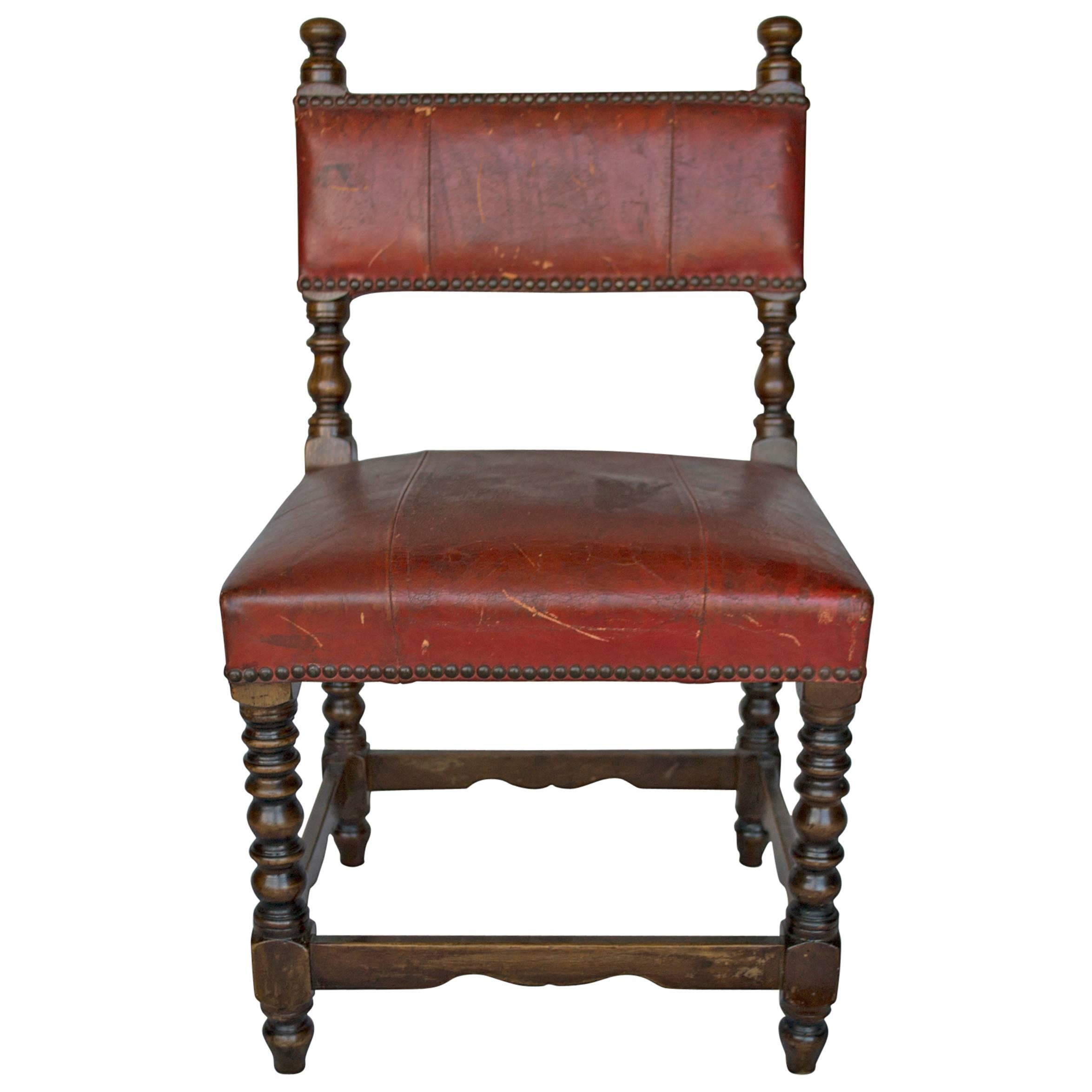 Wood and Leather, 19th Century Child's Chair For Sale