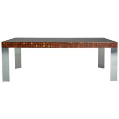 Exotic Patchwork Wood Dining Table by Paul Evans for Directional ca 1970