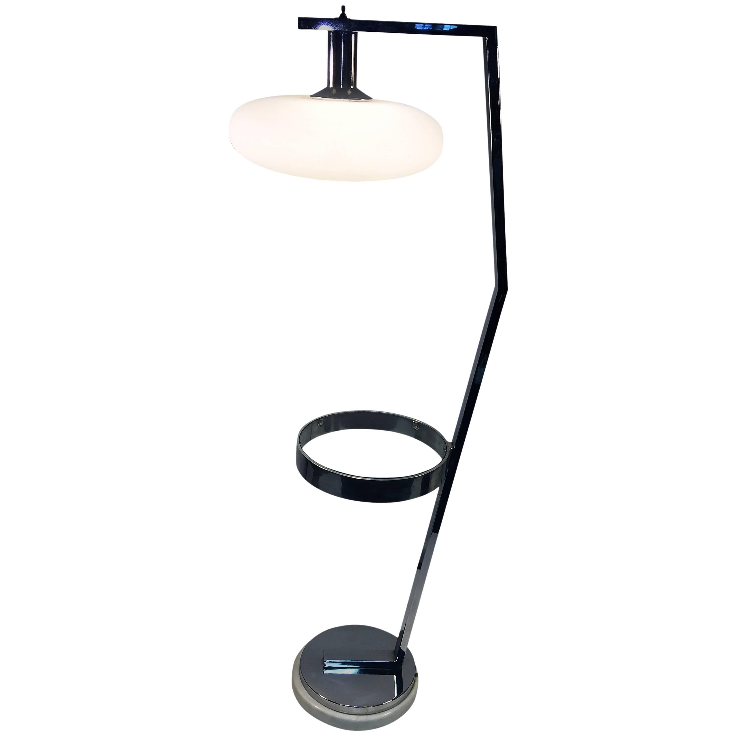  Fantastic Modernist Italian Marble & Chrome Cocktail Table Floor Lamp For Sale