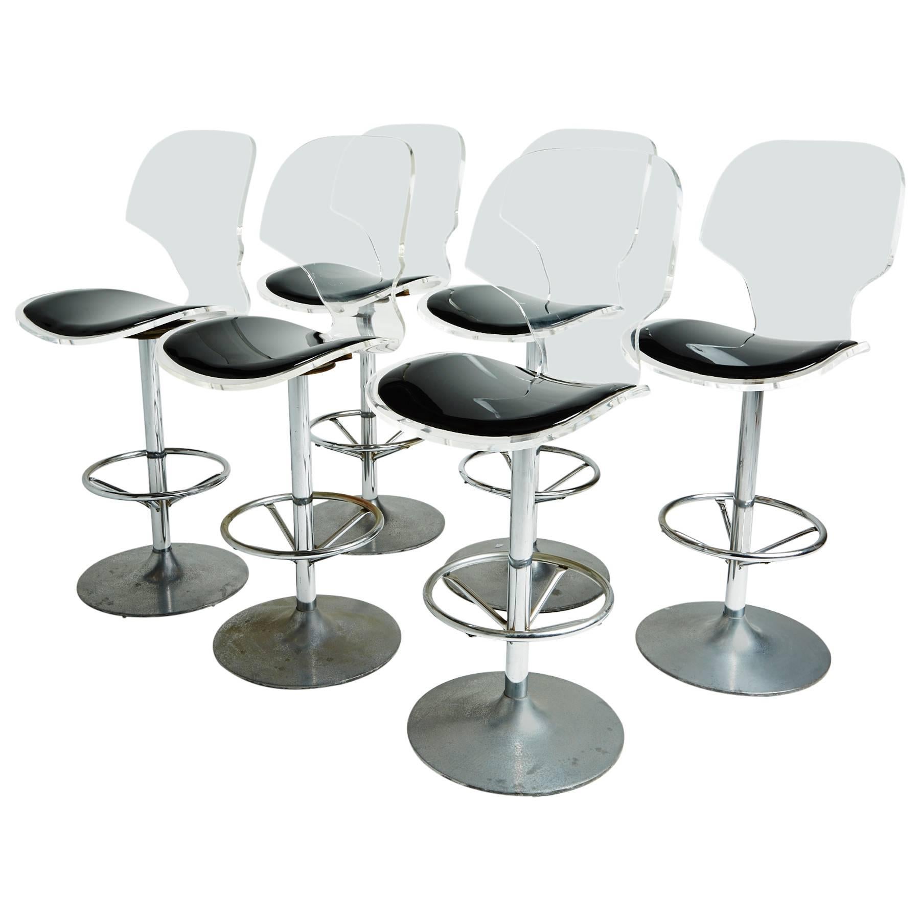 Swiveling Lucite Bar Stools in the Style of Charles Hollis Jones