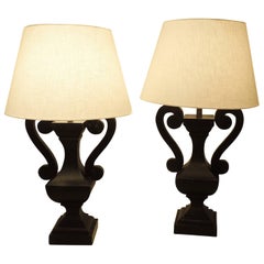 Pair of Carved Urn Form Table Lamps