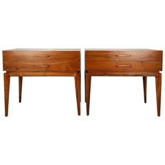 Walnut Nightstands or End Tables with Copper Pulls by Erwin Lambeth, 1950s