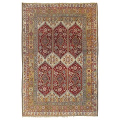 Antiker indischer Agra-Teppich, indische Teppiche, orientalische Teppiche, Rot, Gold, 1,82 m x 1,82 m