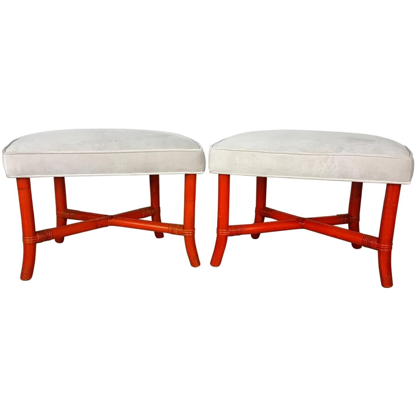 Tommi Parzinger Demilune Benches or Ottomans for Willow and Reed, 1950s