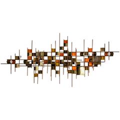 Large Wall Sculpture by Curtis Jere, Corrugated Copper, Brass and Steel