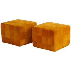 Pair of Cognac Colored Buckskin Ottomans by Stendig, Made in Switzerland