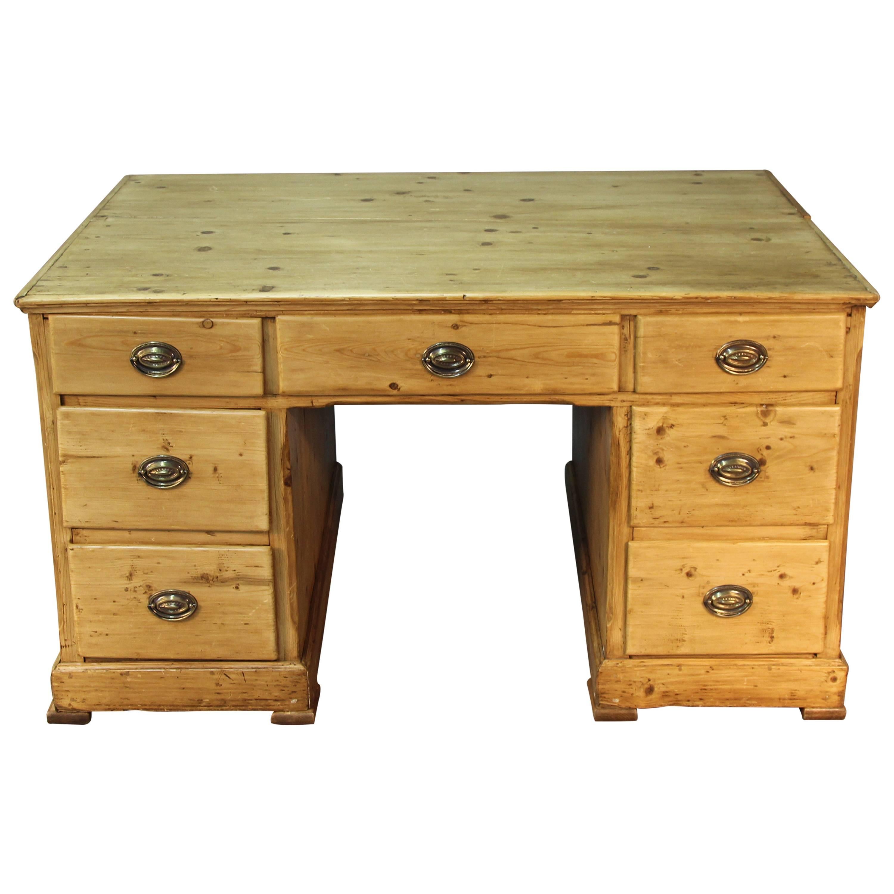 Dutch Pine Seven-Drawer Desk For Sale