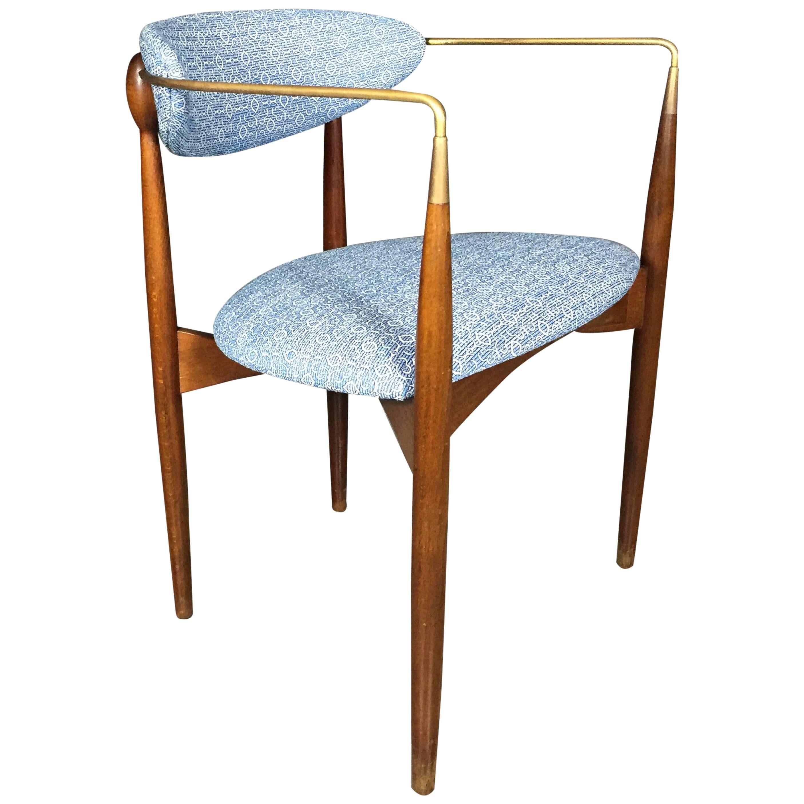 Dan Johnson 'Viscount' Chair for Selig, Walnut and Brass, 1950s