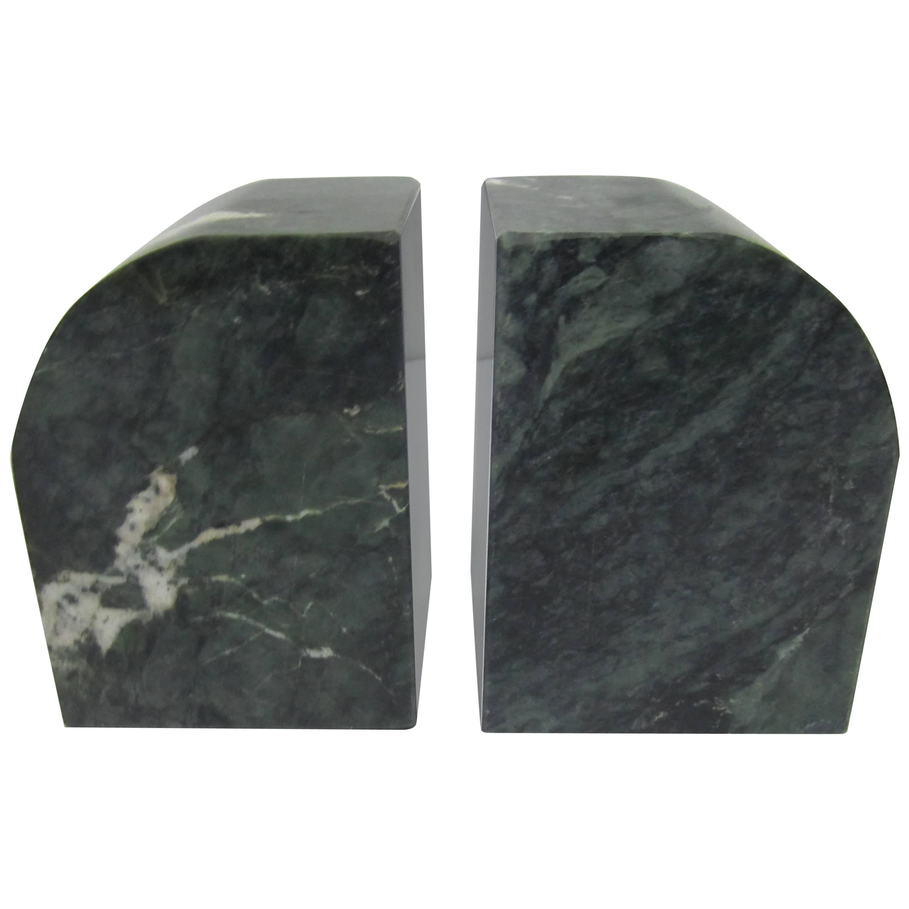Italian '70s Modern Green and White Marble Bookends