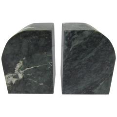 1970s Vintage Modern Dark Green and White Marble Bookends, Italy 7