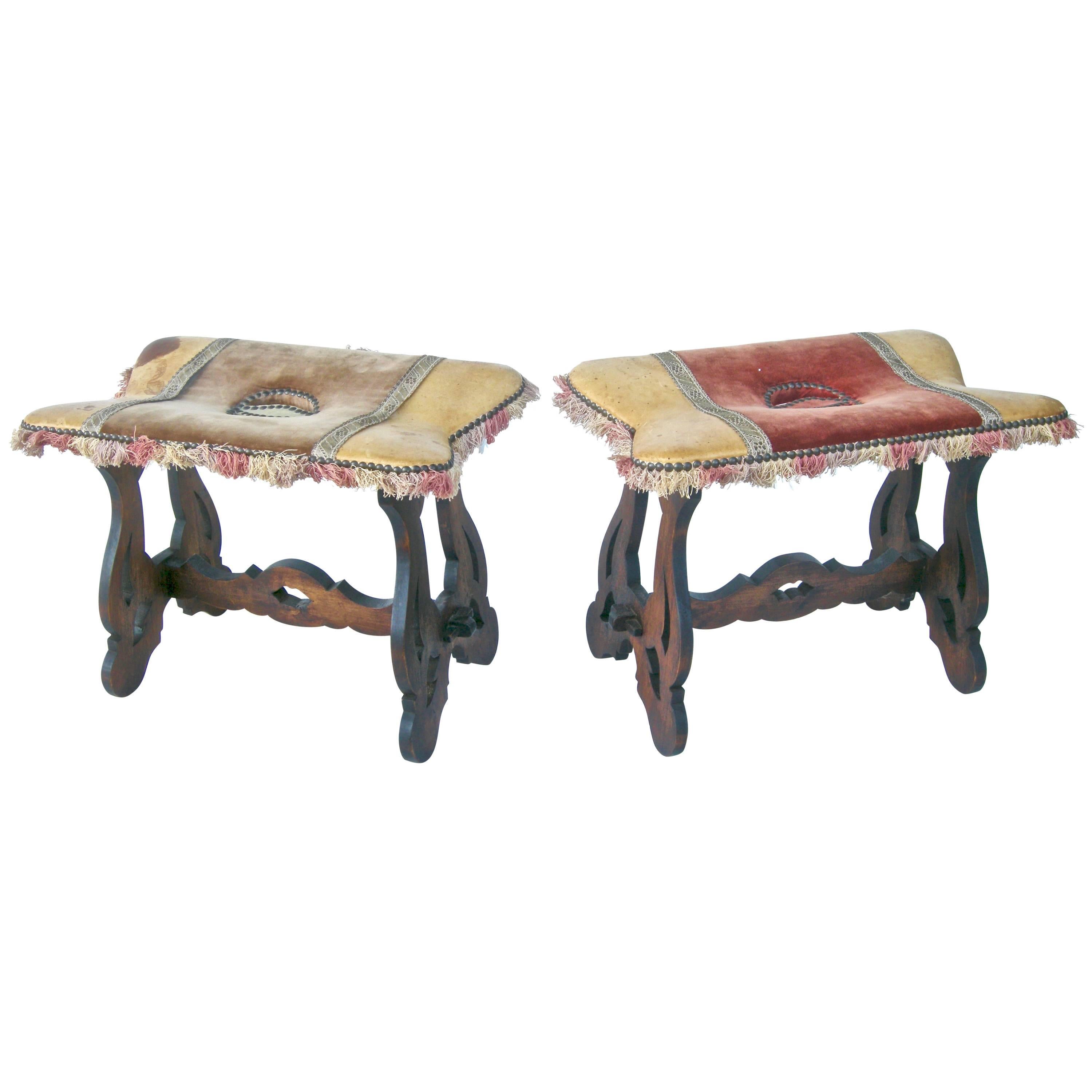 Pair of Petite Spanish Stools For Sale
