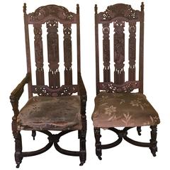 Rare Pair of Chinese Elaborately Carved 19th Century Chairs
