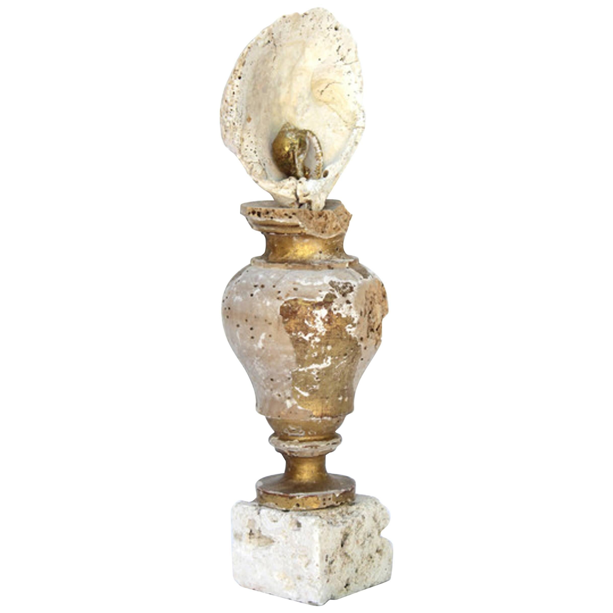 Decorated 18th Century Italian Gold Leaf Distressed Church Vase / Art Accessory For Sale