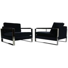 Pair of Oversized Chrome Mid-Century Lounge Chairs by Milo Baughman