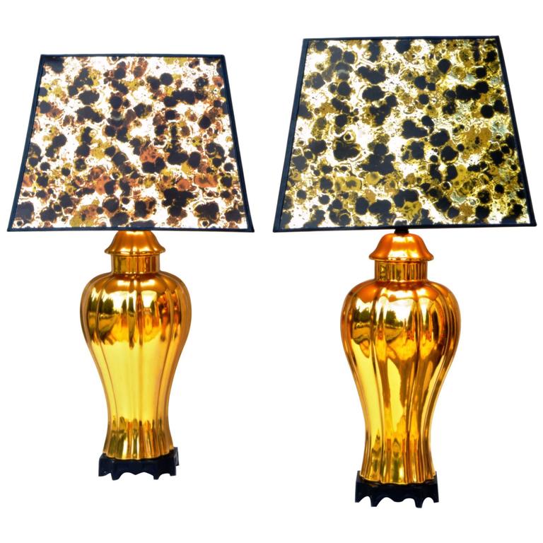 Gold Ceramic Lamps, Pair For Sale at 1stdibs