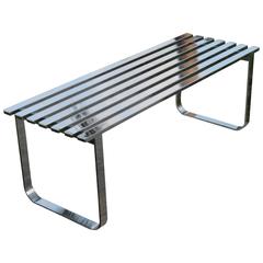 Milo Baughman Chrome Slat Vintage Bench or Coffee Table, Steel Hollywood Regency